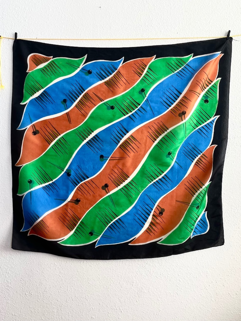 Vintage 1950's Silk Scarf 34" Square - Midcentury Abstract Straight Pins Pattern